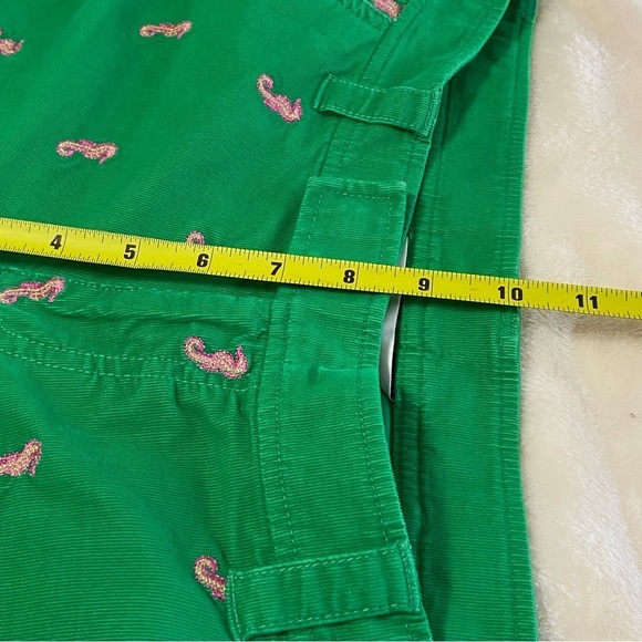 LILY PULITZER / Green with Pink Seahorse Corduroy Wide Leg Crop Pants Size 4 - Picture 9 of 12